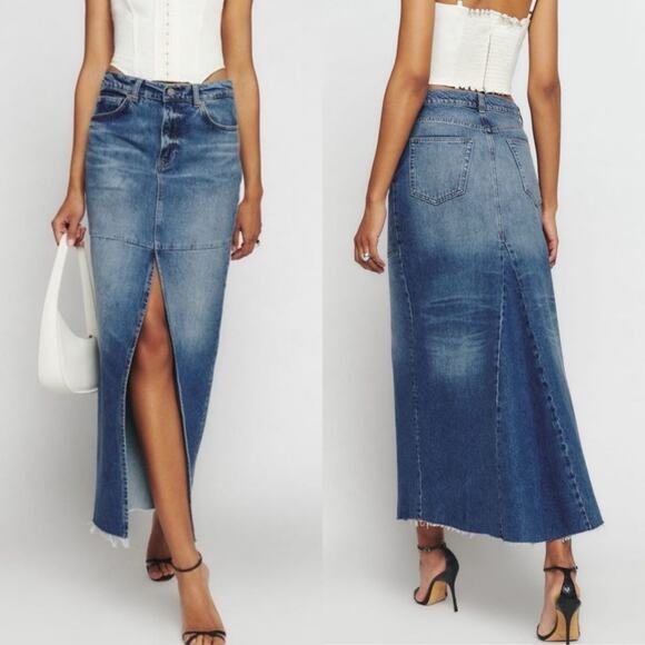 Reformation Jeans Tazz Maxi Denim Skirt in Hemlock Size 30 Retro 90s Y2K Casual - Picture 1 of 12